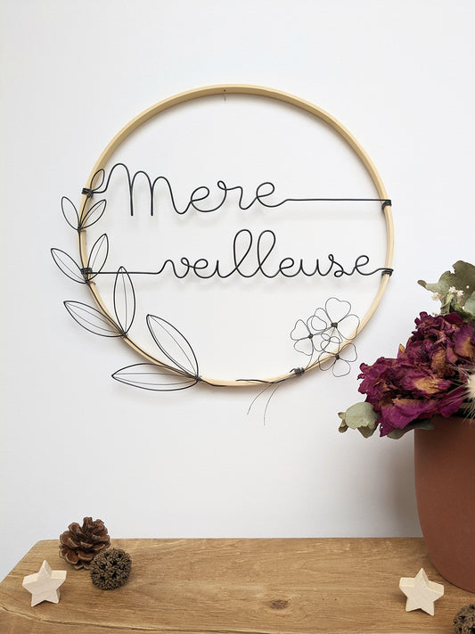 Couronne décorative personnalisable - Noir & Bois - L'atelier de Boucle Piquée