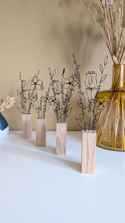 Bouquet éternel personnalisable avec prénoms : noir et bois - L'atelier de Boucle Piquée