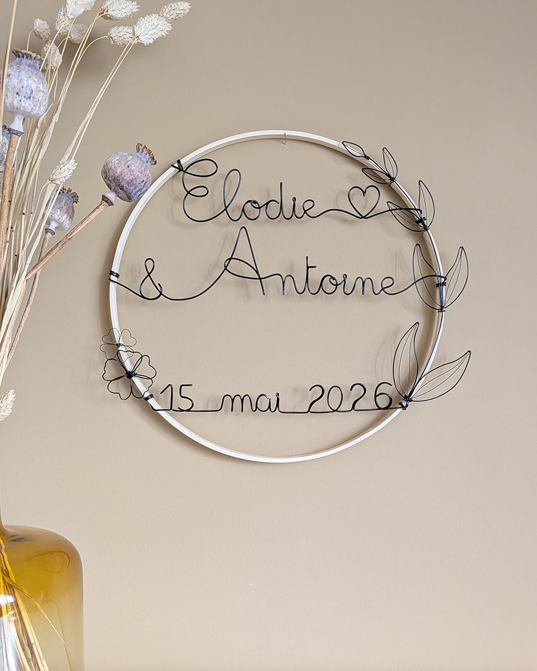 Couronne de mariage personnalisée avec Prénoms et date - L'atelier de Boucle Piquée