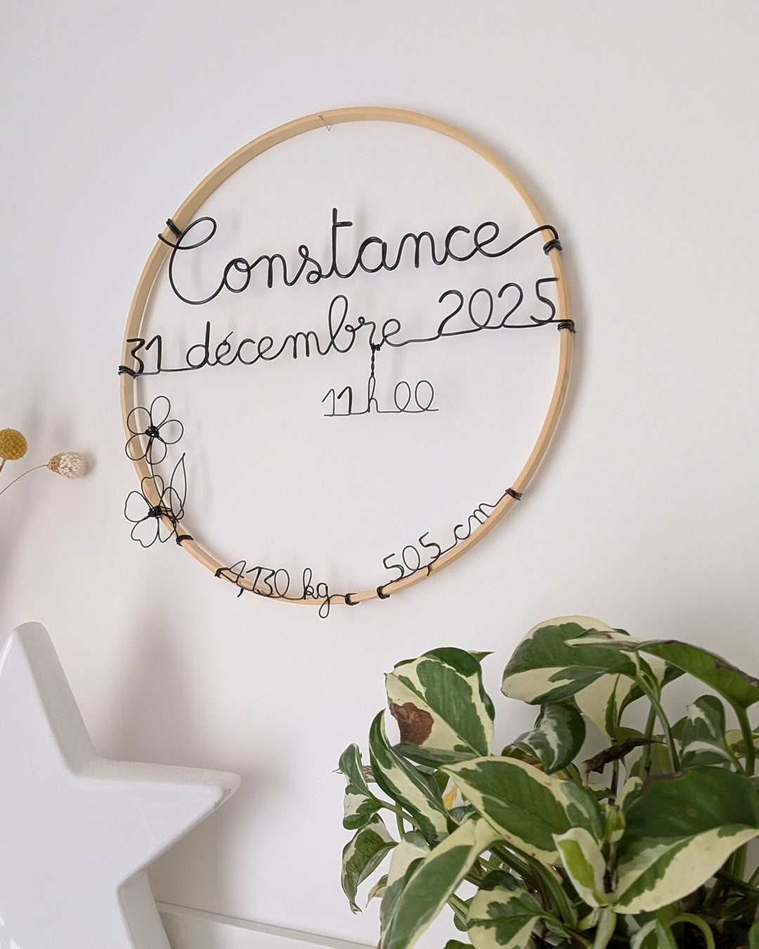 Couronne de naissance personnalisée en fil métallique - L'atelier de Boucle Piquée