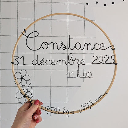 Couronne de naissance personnalisée avec prénom, date et heure de naissance - L'atelier de Boucle Piquée