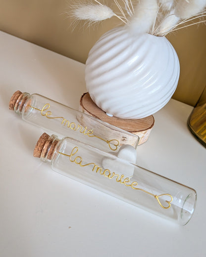 Fiole à message en verre et fil métallique doré - mariage - L'atelier de Boucle Piquée
